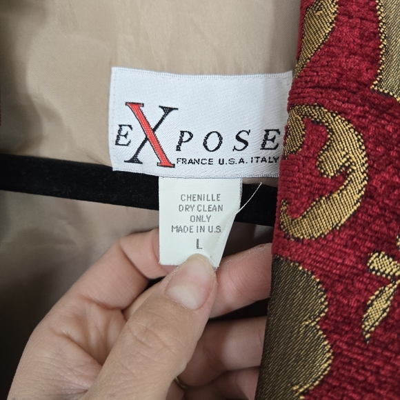 Expose Chenille Cropped Peaked Lapel Blazer Large Paisley Red Gold Western Vtg - Picture 13 of 16